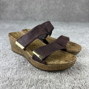 Vionic Pepper Slide Wedge Sandal Women 10 Purple Leather Cork Comfort Shoes
